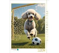CALVENDO Puzle de caniche Blanco Jugando al fútbol | 1000 Piezas, tamaño 48 x 64 cm, puzle de Fotos para Horas Felices