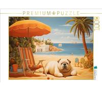 CALVENDO Puzle de Perro Tumbado en la Playa y Tomando el Sol en el mar | 1000 Piezas, tamaño 64 x 48 cm, Rompecabezas de Fotos para Horas Felices