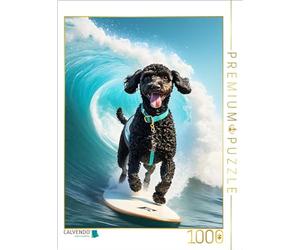 CALVENDO Puzzle de caniche de Surf Negro sobre una Tabla de Surf, 1000 Piezas, tamaño 48 x 64 cm, para Horas Felices