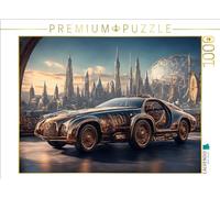 CALVENDO Puzzle de Coche de Vapor con Vista de Ciudad retrofuturista, 1000 Piezas, tamaño 64 x 48 cm, para Horas Felices