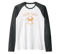 Calvert County Maryland USA Cangrejo diseño Envejecido Camiseta Manga Raglan