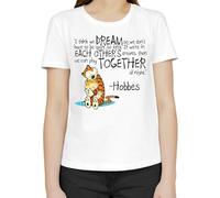 Calvin and Hobbes Dreams Quote - Camiseta clásica de manga corta para mujer, cuello redondo, Blanco, S