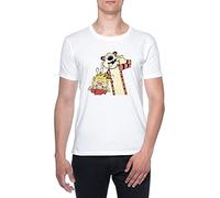 Calvin and Hobbes Hombres Camiseta De Manga Corta Blanco Cuello Redondo Men T-Shirt White Round Neck L