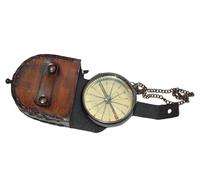 Calvin Handicrafts ® Brújula y cadena de latón macizo con hermosa cubierta de cuero, brújula de latón hecha a mano, brújula vintage elegante de 2.5 pulgadas de latón