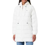 Calvin Klein Abrigo de plumas Mujer Lightweight Logo Mid Length con capucha, Blanco (Snow White), XS