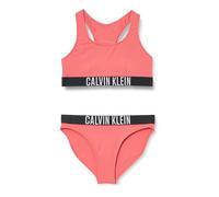 Calvin Klein Bikini Tipo Bralette de Dos Piezas Chicas con Logotipo en la Cintura, Rojo (Deep Crimson Fruit), 8-10 Años