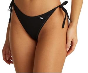 Calvin Klein Braguita de Bikini para anudar en los Laterales Mujer String Side Tie con Logotipo Tipo Etiqueta, Negro (Pvh Black), L