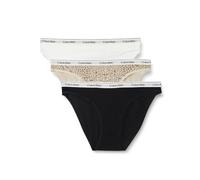 Calvin Klein Braguitas Tipo Bikini Pack de 3 Mujer con Logotipo en la Cintura, Multicolor (Black/Classic White/Animal Mirror), L