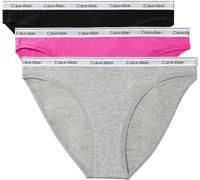 Calvin Klein Braguitas Tipo Bikini Pack de 3 Mujer con Logotipo en la Cintura, Multicolor (Black/Grey Heather/Stunning Orchid), L