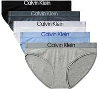 Calvin Klein Braguitas Tipo Bikini Pack de 5 Mujer con Logotipo en la Cintura, Multicolor (Black/White/Grey Heather/Frozen Fio), L