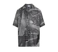 Calvin Klein Camisa de playa con estampado de palmeras en blanco y negro, manga corta, informal, abotonada, Negro, S