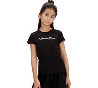 Calvin Klein Camiseta de Manga Chicas Script Logo Slim de algodón, Negro (1716 Black), 14 Años