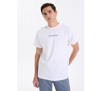 Calvin Klein Camiseta de Manga Corta Hombre Crew Neck con Cuello Redondo, Blanco (Classic White W/Deep Lagoon Logo), M