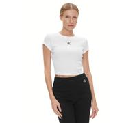 Calvin Klein Camiseta de Manga Corta Mujer CK Rib Baby tee Cropped, Blanco (Bright White), S