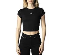Calvin Klein Camiseta de Manga Corta Mujer CK Rib Baby tee Cropped, Negro (CK Black), S