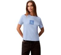 Calvin Klein Camiseta de Manga Corta Mujer Classic Fit Monogram con Cuello Redondo, Azul (Breezy Blue), XS