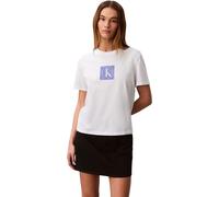 Calvin Klein Camiseta de Manga Corta Mujer Classic Fit Monogram con Cuello Redondo, Blanco (Bright White), M