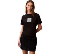 Calvin Klein Camiseta de Manga Corta Mujer Classic Fit Monogram con Cuello Redondo, Negro (Black), XL