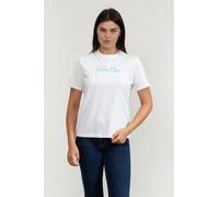 Calvin Klein Camiseta de Manga Corta Mujer Classic Logo tee de algodón, Blanco (Brilliant White), M