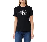 Calvin Klein Camiseta de Manga Corta Mujer Core Monologo con Cuello Redondo, Negro (CK Black), XS
