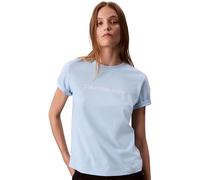Calvin Klein Camiseta de Manga Corta Mujer Logo Classic Regular Fit, Azul (Cerulean), XS