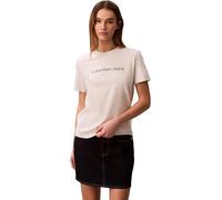 Calvin Klein Camiseta de Manga Corta Mujer Logo Classic Regular Fit, Beige (Vanilla Heather), M