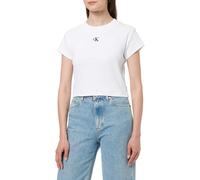 Calvin Klein Camiseta de manga corta Mujer Rib Baby Tee tejido elástico, Blanco (Brilliant White), L