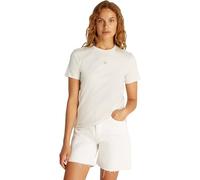 Calvin Klein Camiseta de Manga Corta Mujer Woven Label Regular tee de algodón, Blanco (Chalk), M