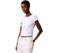 Calvin Klein Camiseta de Manga Corta Mujer Woven Label Rib Baby tee con Cuello Redondo, Blanco (Brilliant White), M