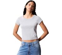 Calvin Klein Camiseta de Manga Corta Mujer Woven Label Rib Baby tee con Cuello Redondo, Gris (Bc06 Grey Heather), L