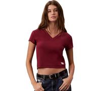 Calvin Klein Camiseta de Manga Corta Mujer Woven Label Rib tee con Cuello de Pico