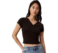 Calvin Klein Camiseta de Manga Corta Mujer Woven Label Rib tee con Cuello de Pico