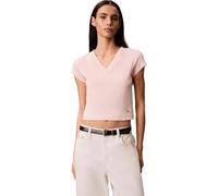 Calvin Klein Camiseta de Manga Corta Mujer Woven Label Rib tee con Cuello de Pico
