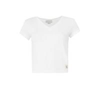 Calvin Klein Camiseta de Manga Corta Mujer Woven Label Rib tee con Cuello de Pico, Blanco (Brilliant White), M