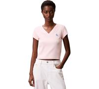 Calvin Klein Camiseta de Manga Corta Mujer Woven Label Rib tee con Cuello de Pico, Rosa (Cloud Pink), M