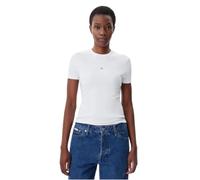 Calvin Klein Camiseta de Manga Corta Mujer Woven Label Rib tee Slim Fit, Blanco (Brilliant White), XL