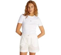 Calvin Klein Camiseta de Manga Corta Mujer Woven Label Rib tee Slim Fit, Blanco (Brilliant White), XXS