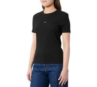 Calvin Klein Camiseta de Manga Corta Mujer Woven Label Rib tee Slim Fit, Negro (CK Black), L