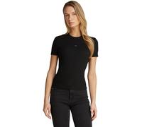 Calvin Klein Camiseta de Manga Corta Mujer Woven Label Rib tee Slim Fit, Negro (CK Black), XS