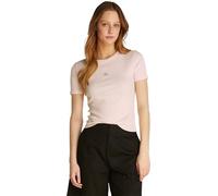 Calvin Klein Camiseta de Manga Corta Mujer Woven Label Rib tee Slim Fit, Rosa (Silver Peony), L
