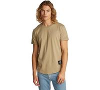 Calvin Klein Camiseta de Manga Corta para Hombre Badge Turn Up Sleeve Cuello Redondo, Beige (Tree House), S
