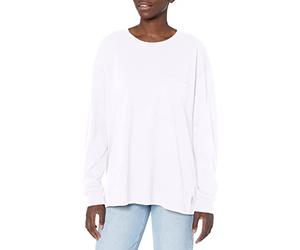 Calvin Klein - Camiseta de manga larga con bolsillo de gran tamaño para mujer, camiseta de manga larga con bolsillo grande, color blanco, talla XS, Blanco, XS