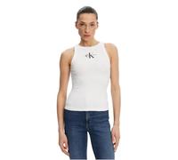 Calvin Klein Camiseta de Tirantes Mujer Monologo Rib Skinny Fit, Blanco (Brilliant White), L