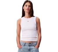 Calvin Klein Camiseta de Tirantes Mujer Woven Label Cotton Rib con Logotipo, Blanco (Brilliant White), L