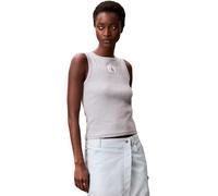 Calvin Klein Camiseta de Tirantes Mujer Woven Label Cotton Rib con Logotipo, Gris (Bc06 Grey Heather), M