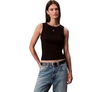 Calvin Klein Camiseta de Tirantes Mujer Woven Label Cotton Rib con Logotipo, Negro (Black), L