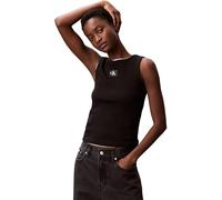 Calvin Klein Camiseta de Tirantes Mujer Woven Label Cotton Rib con Logotipo, Negro (Black), M