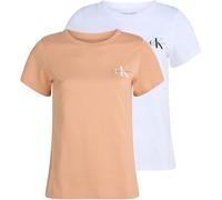 Calvin Klein Camisetas de Manga Corta Mujer Pack de 2 Monologo tee Slim Fit, Multicolor (Dusty Coral/Brilliant White), XS