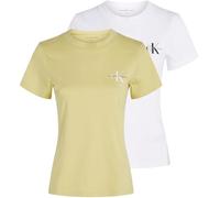 Calvin Klein Camisetas de Manga Corta Mujer Pack de 2 Monologo tee Slim Fit, Multicolor (Muted Lime/Brilliant White), XS