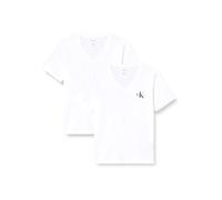 Calvin Klein Camisetas de Manga Corta Pack de 2 Mujer Logo tee con Cuello de Pico, Blanco (Brilliant White), S